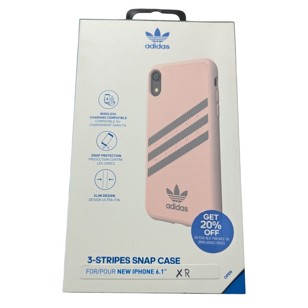 F1. Adidas 3-Stripes Snap Case‎ for Apple iPhone XR 6.1" - Pink/Grey, QI Charge
